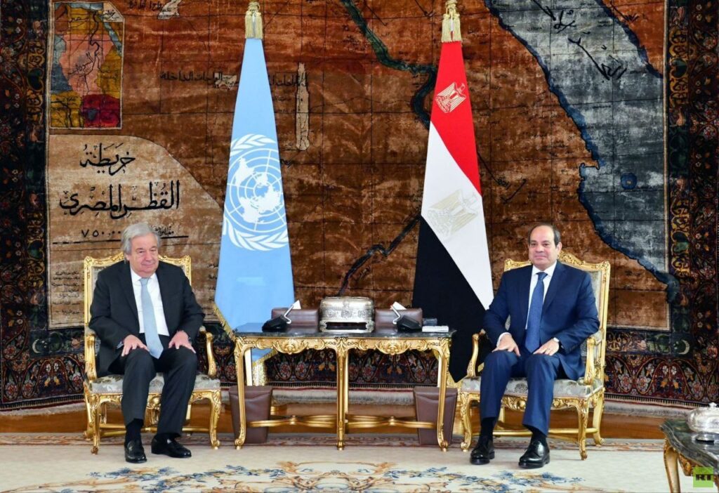 السيسي وغوتيريش يبحثان جهود وقف اطلاق النار في غزة وإدخال المساعدات الإنسانية
