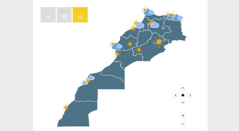 تتميز الحالة الجوية عامة بطقس حار نسبيا بالجنوب الشرقي للبلاد وبداخل الأقاليم الجنوبية للمملكة