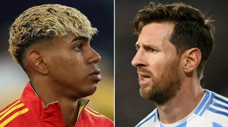 لامين جمال مهاجم برشلونة يحتفل بهدفه في مرمى أتلتيكو مدريد (4-2) في الدوري الإسباني لكرة القدم. مدريد، في 16 مارس 2025