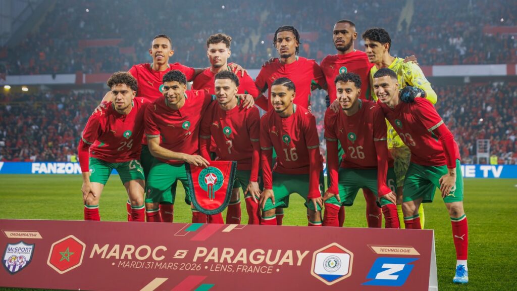 لاعبو المنتخب المغربي لكرة القدم خلال مباراة دولية، صورة توضيحية لمونديال 2026
